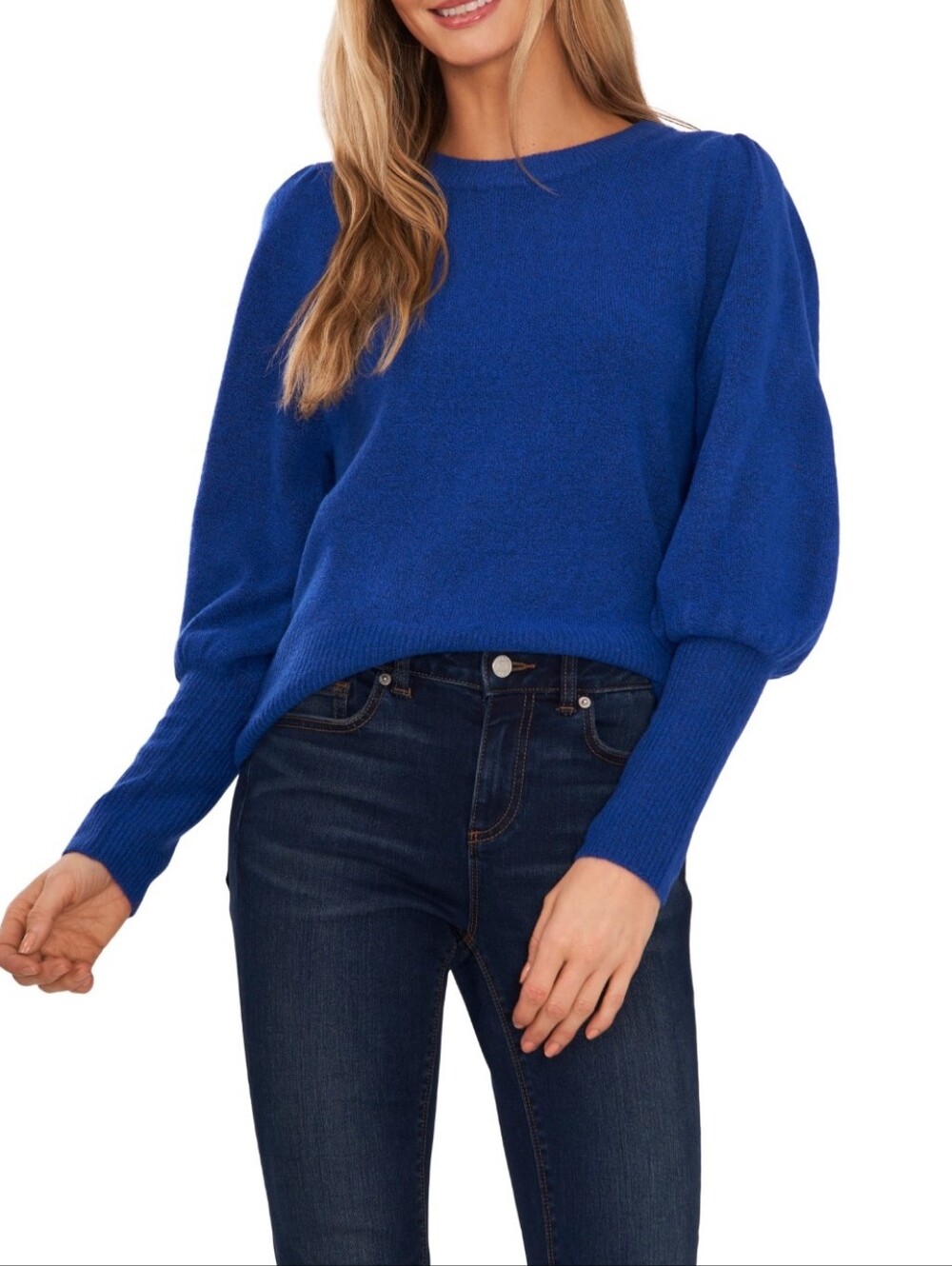 Nordstrom Cece Puff Balloon Sleeve Crewneck Sweater in Royal Blue- Size: M - NWT